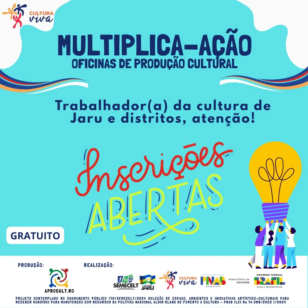 ✨ Inscrições abertas! O projeto Multiplica-Ação vai oferecer oficinas gratuitas e online de prod